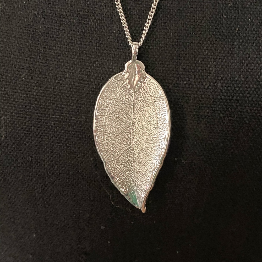 Long Silver Leaf Necklace - Picture 2 of 3